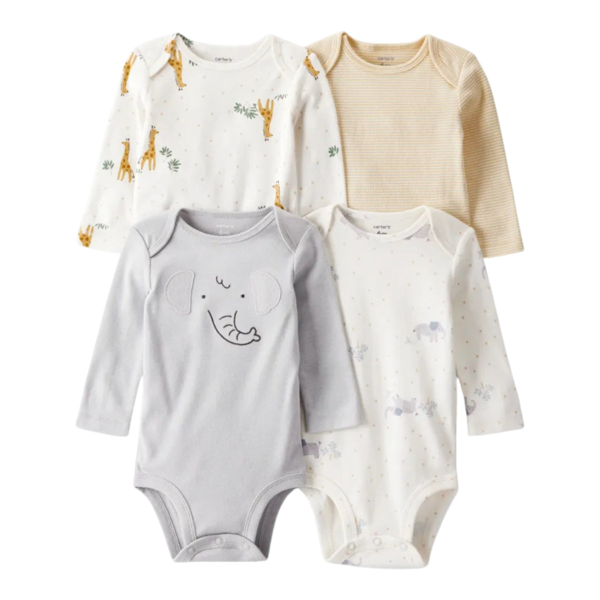 Set de cuatro pañaleros Carter's con estampado de elefante para bebé niño