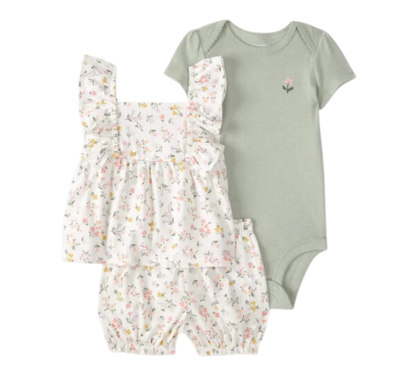Set 3P 09M 1U344410 Carters Verde Flores