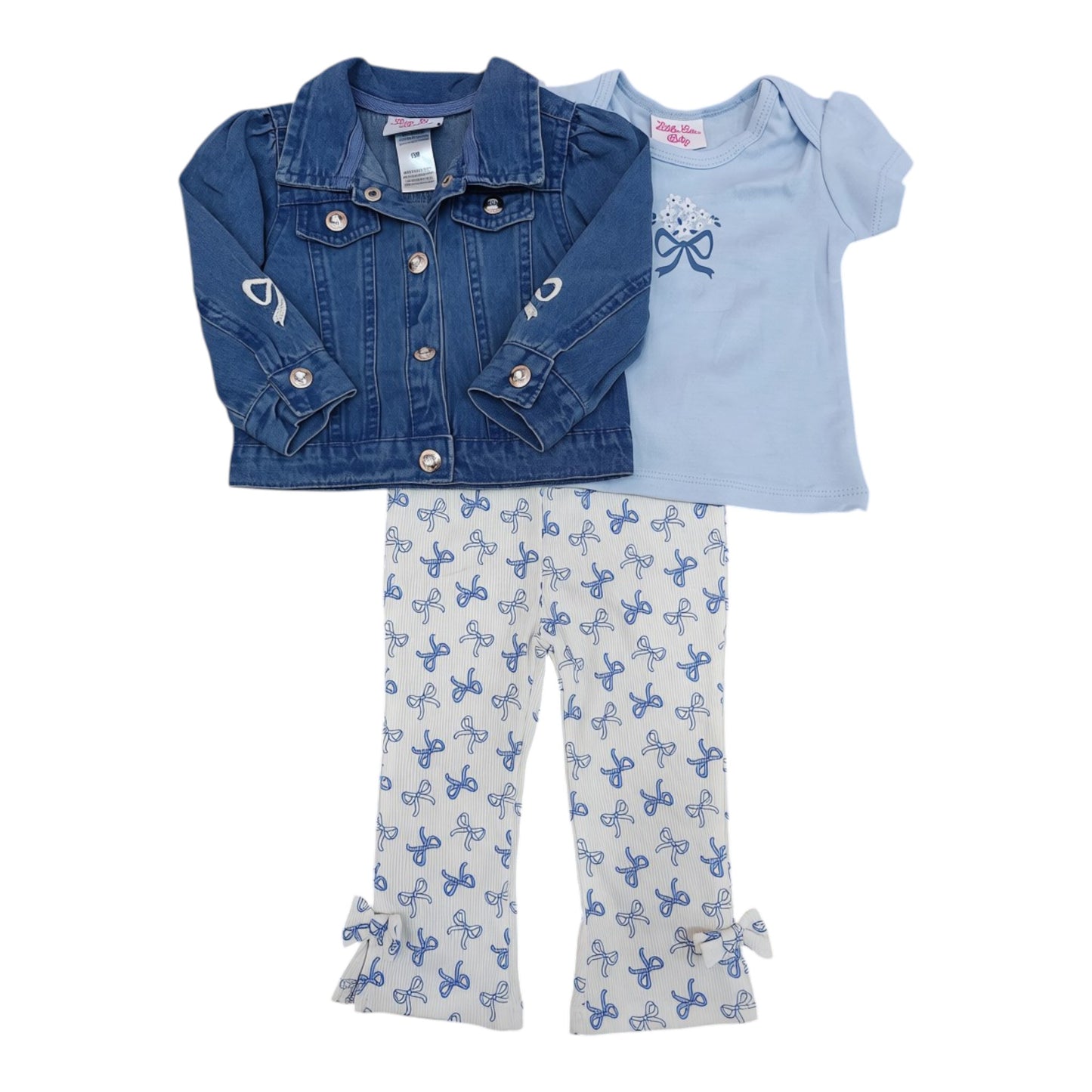 Set 3P Niña Little Lass Azul Moños