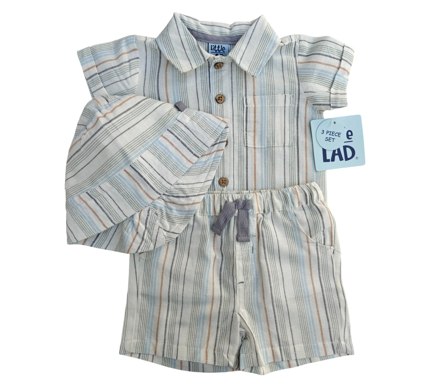 Set 3P Niño Talla 3-6M Style WHBE107D Little Lad Azul Bco Rayas