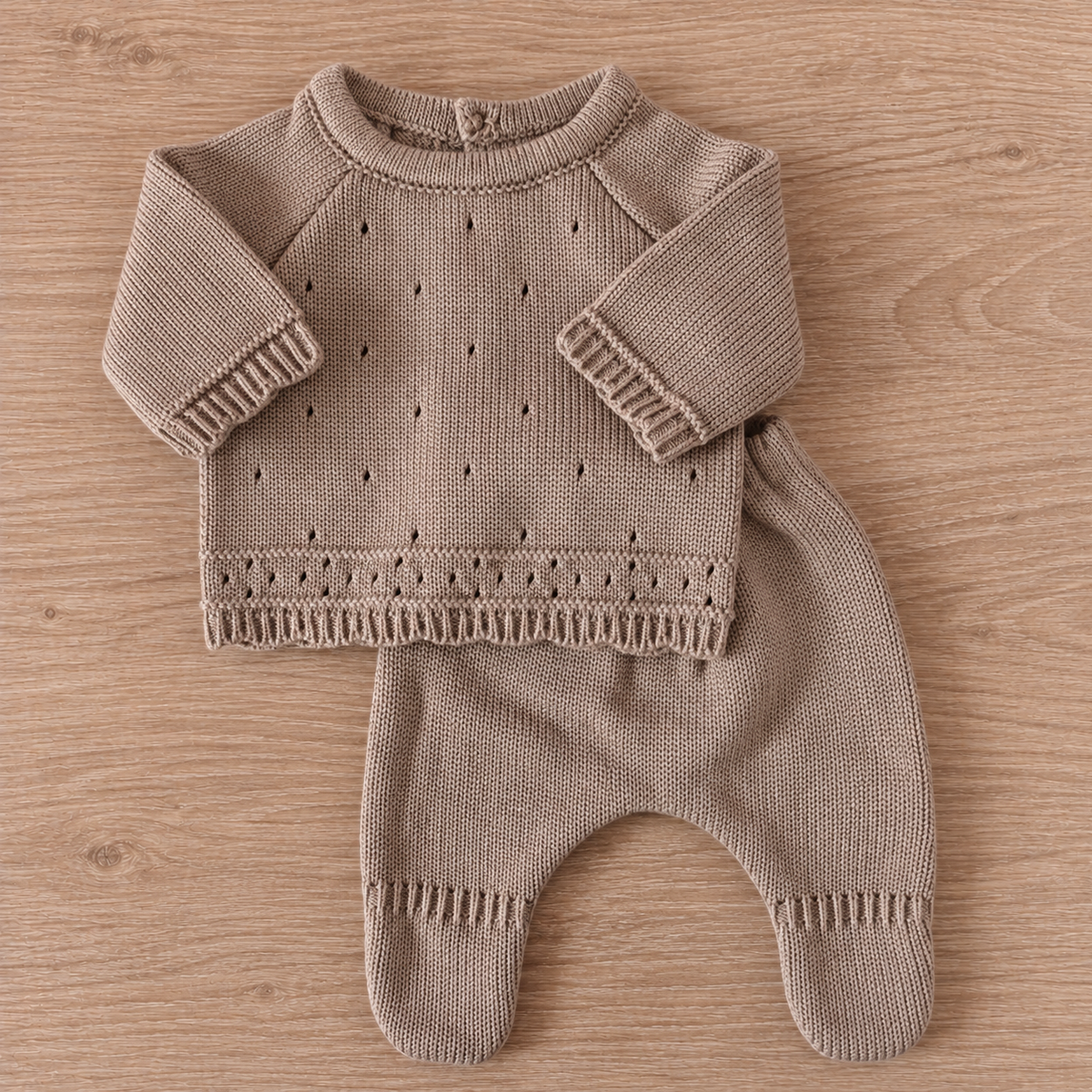 Set Tejido 2 Piezas Bebé Recién Nacido 0-3 Meses Niña Niño Unisex, Suéter y Pantalón con Pie