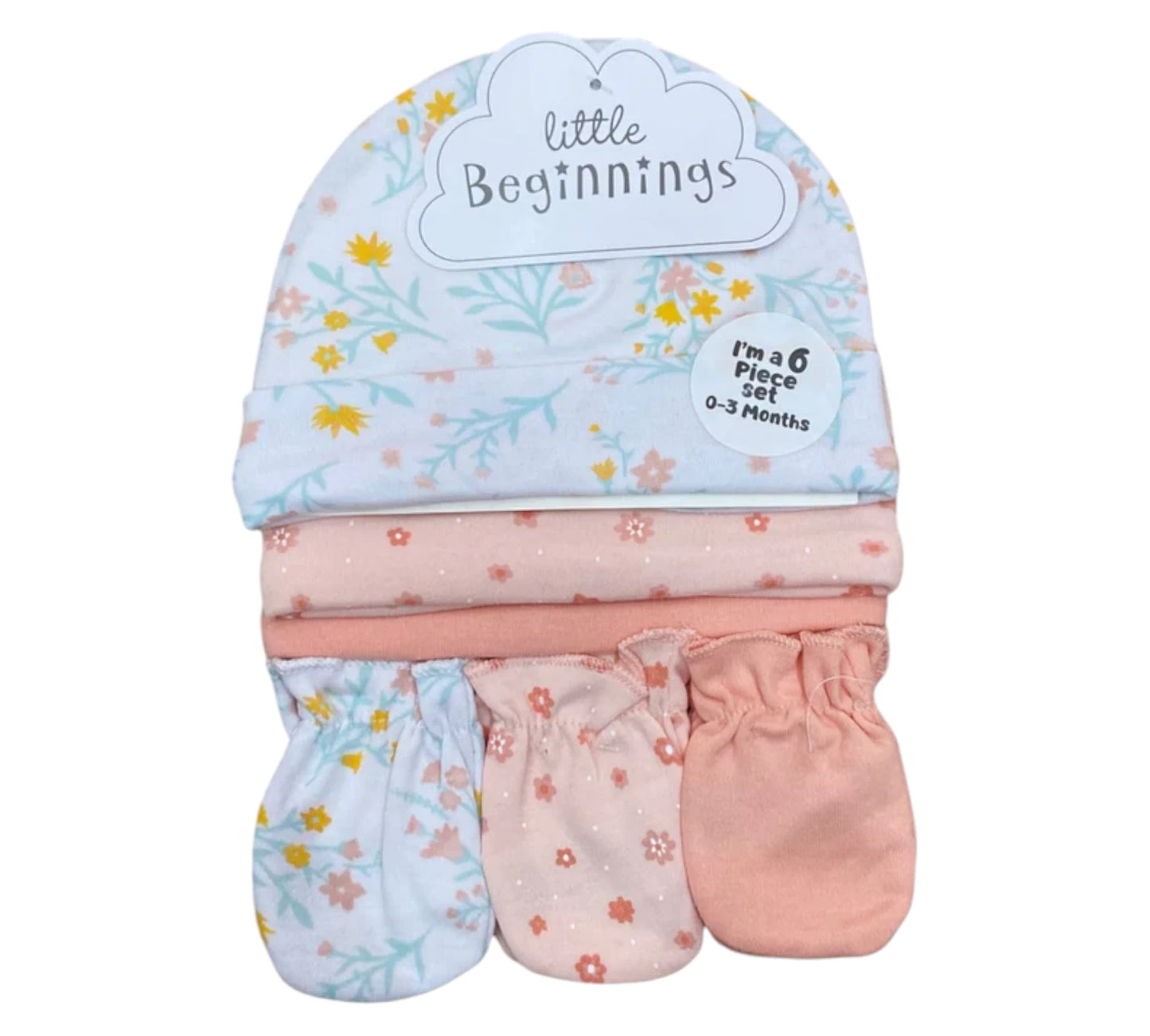 Gorros y Guantes 6P AP13337 Little Beginnings Blanco/Coral