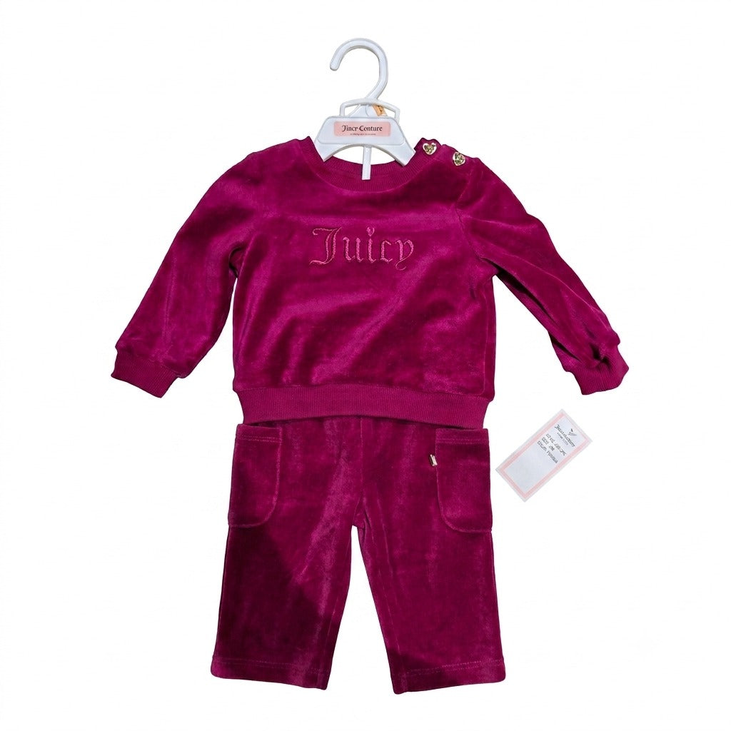 Set Juicy Couture de terciopelo color vino con sudadera y pantalón para bebé