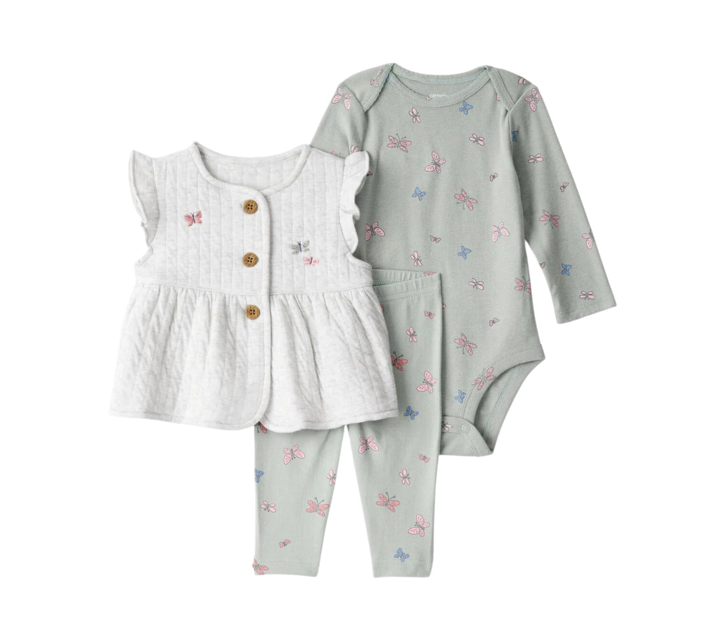 Set 3P 6M 1U066210 Carters Mariposas Verde