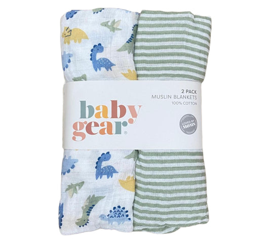 Sabanitas Muselina 2P Niña Baby Gear - Dinos Verde - Style BB20000024
