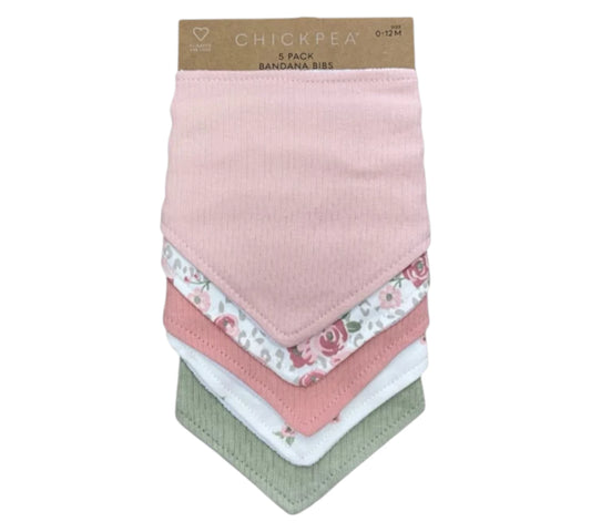 Baberos Bandanas 5P 0-12M EE1000052 Rosas Verde ChickPea