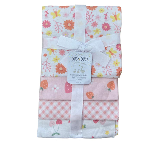 Sabana Franela 4P Niña Duck Duck - Flores Coral - Style D05502