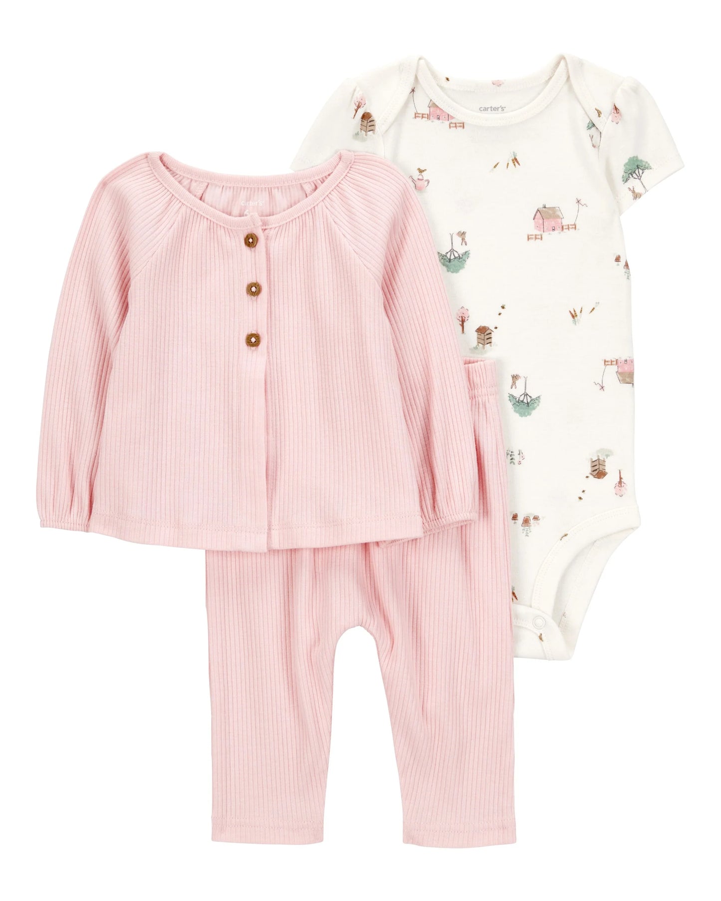 Set 3P RN 1S938710 Carters Cárdigan Rosa/Granero