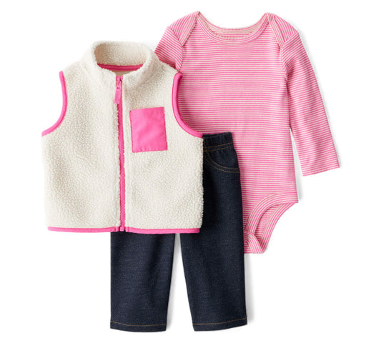 Set 3P 9M 1U042710 Chaleco Blanco Rosa Carter's