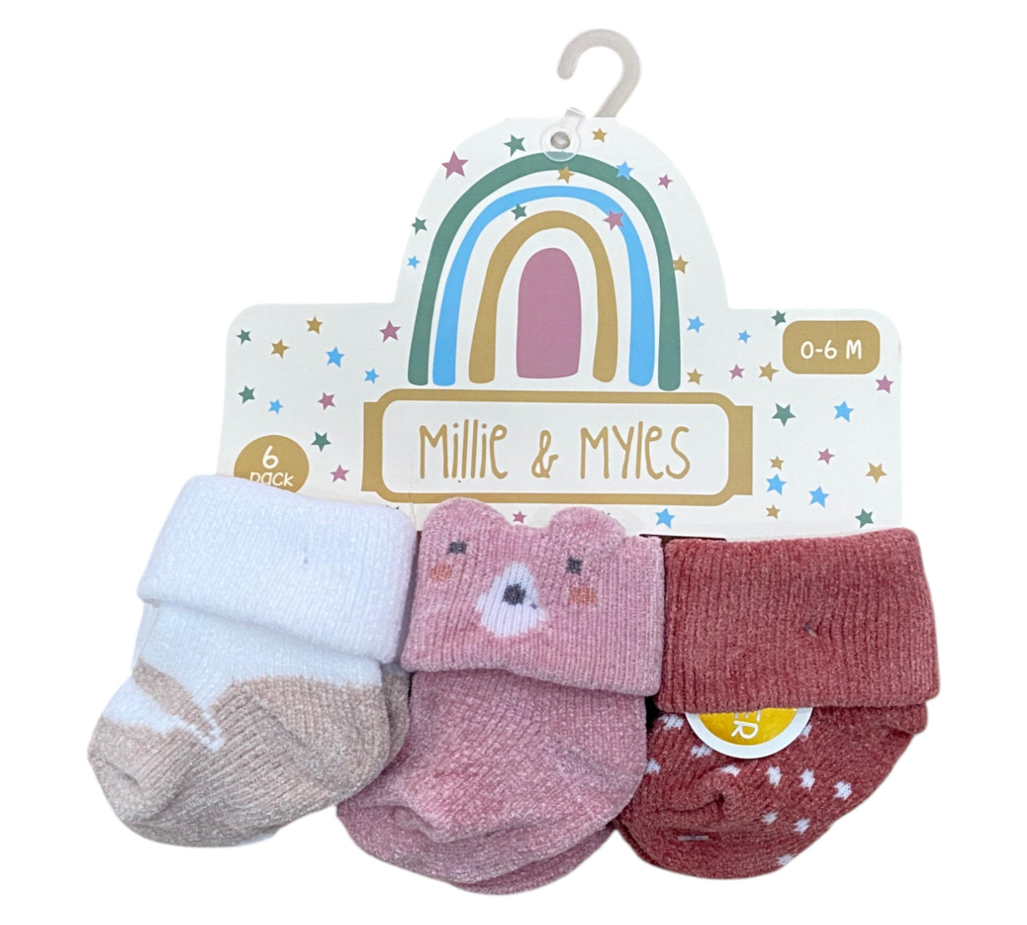 Calcetines 6P 6-12M D05687 Millie y Miles Osito/Rosa