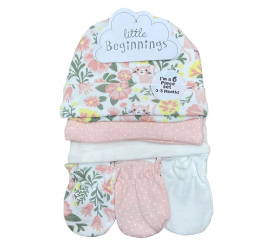 Gorros y Guantes 6P AP13339 Little Beginnings  Gatitos/Rosa