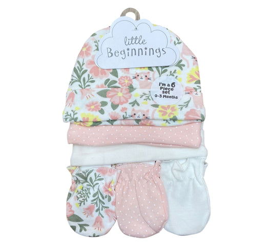 Gorros y Guantes 6P AP13339 Little Beginnings  Gatitos/Rosa