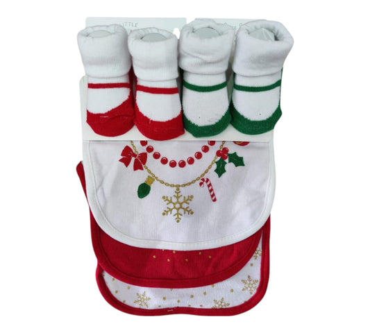 Baberos y Calcetines 5P 0-9M 72538 Navideño Little Treasure