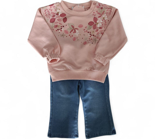 Set 2P 4T F2112 Flores Rosa/Mezclila