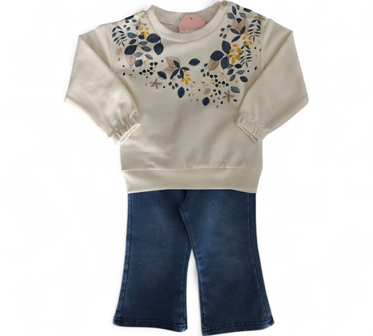 Set 2P 4T F2112 Flores Blanco/Mezclila