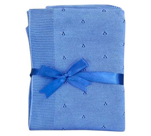 Cobija Tejida Azul Puntitos