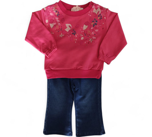 Set 2P 4T F2112 Flores Fiusha/Mezclila