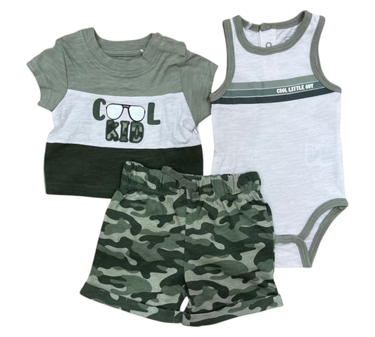Set 3P 3/6M QNB11222 Verde Camuflaje Quiltex