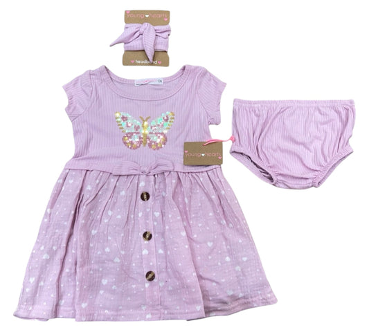 Vestido 3P 12M Young hearts  Lila Mariposa