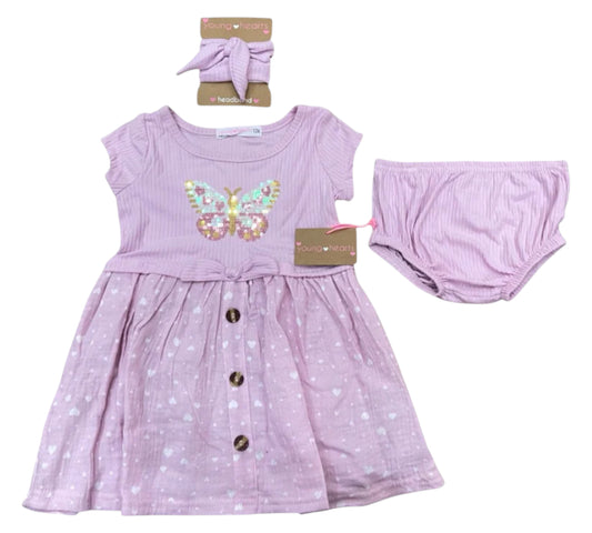 Vestido 3P 24M Young hearts  Lila Mariposa