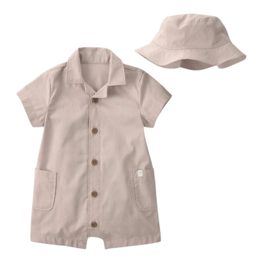 Set 2P Romper Niño 1U590910 Beige Gorro