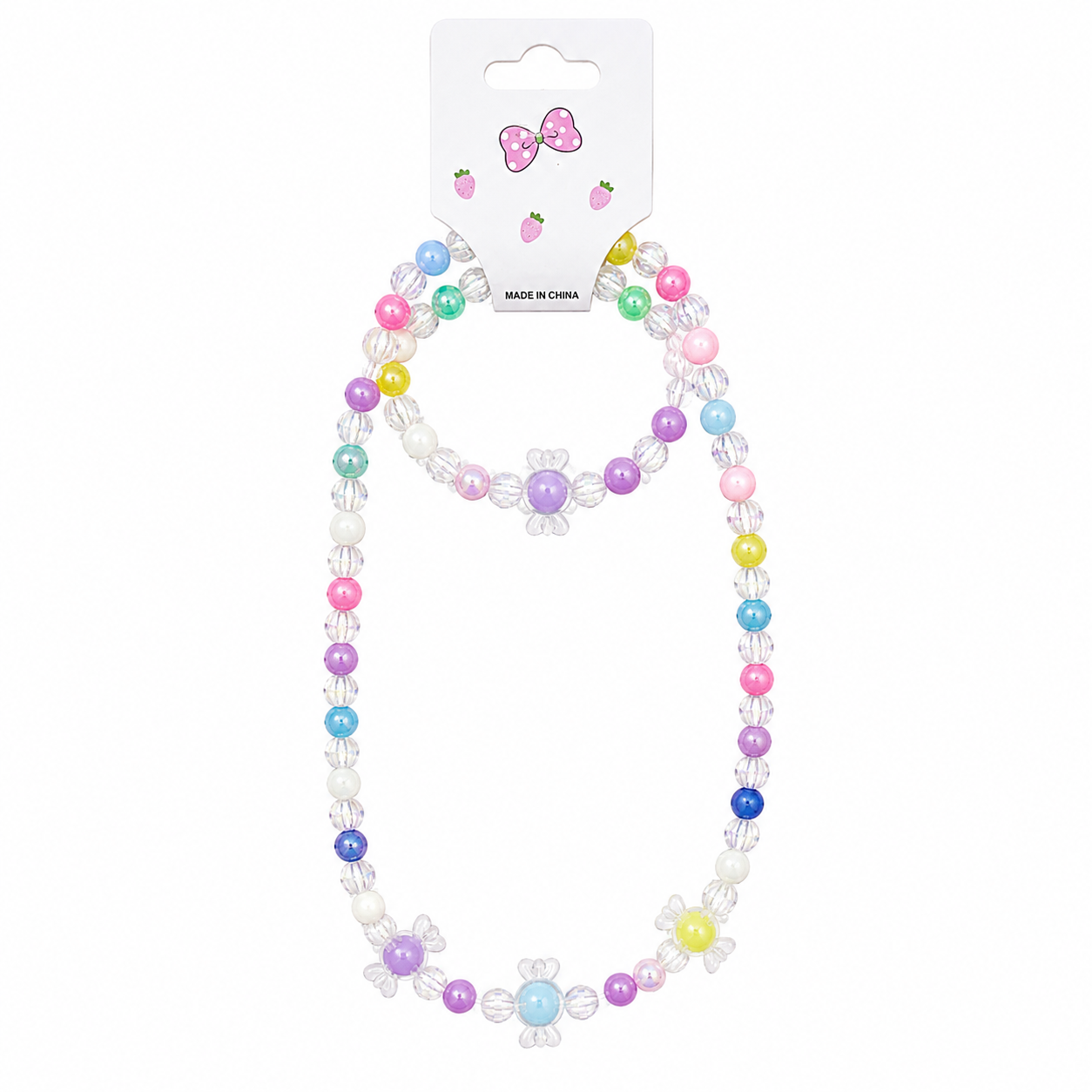 Set de Collar y Pulsera Infantil de Cuentas Multicolor con Dijes Dulces