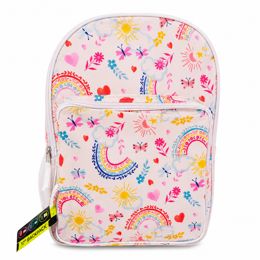 Mochila Escolar para Niña 17" Diseño Arcoíris y Flores