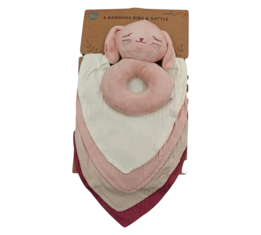 Baberos Bandanas 4P con Sonaja DF123-PK Dreamgro Conejo Rosa