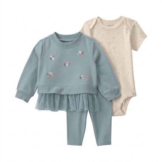 Set 3P Niña Carter's Aqua Flores — Sweet Regina