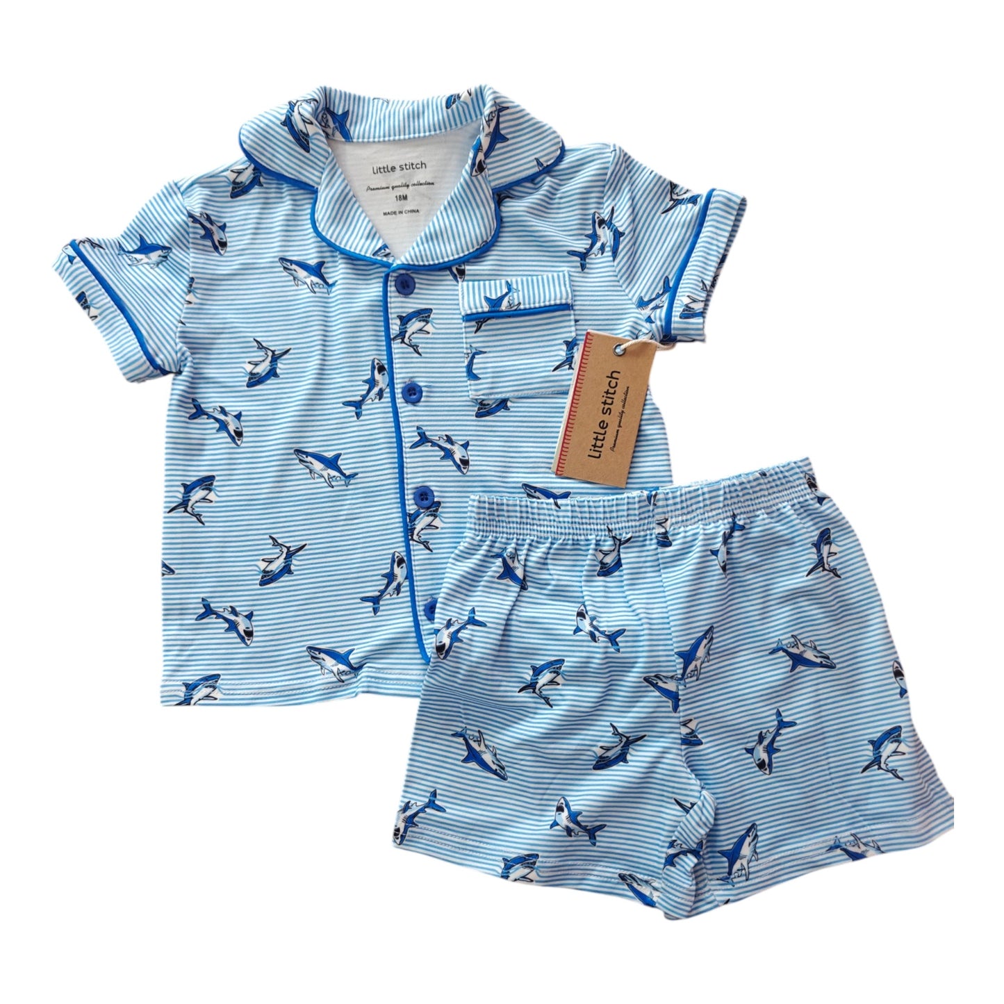 Pijamas Niño Little Stitch Tiburon Azul