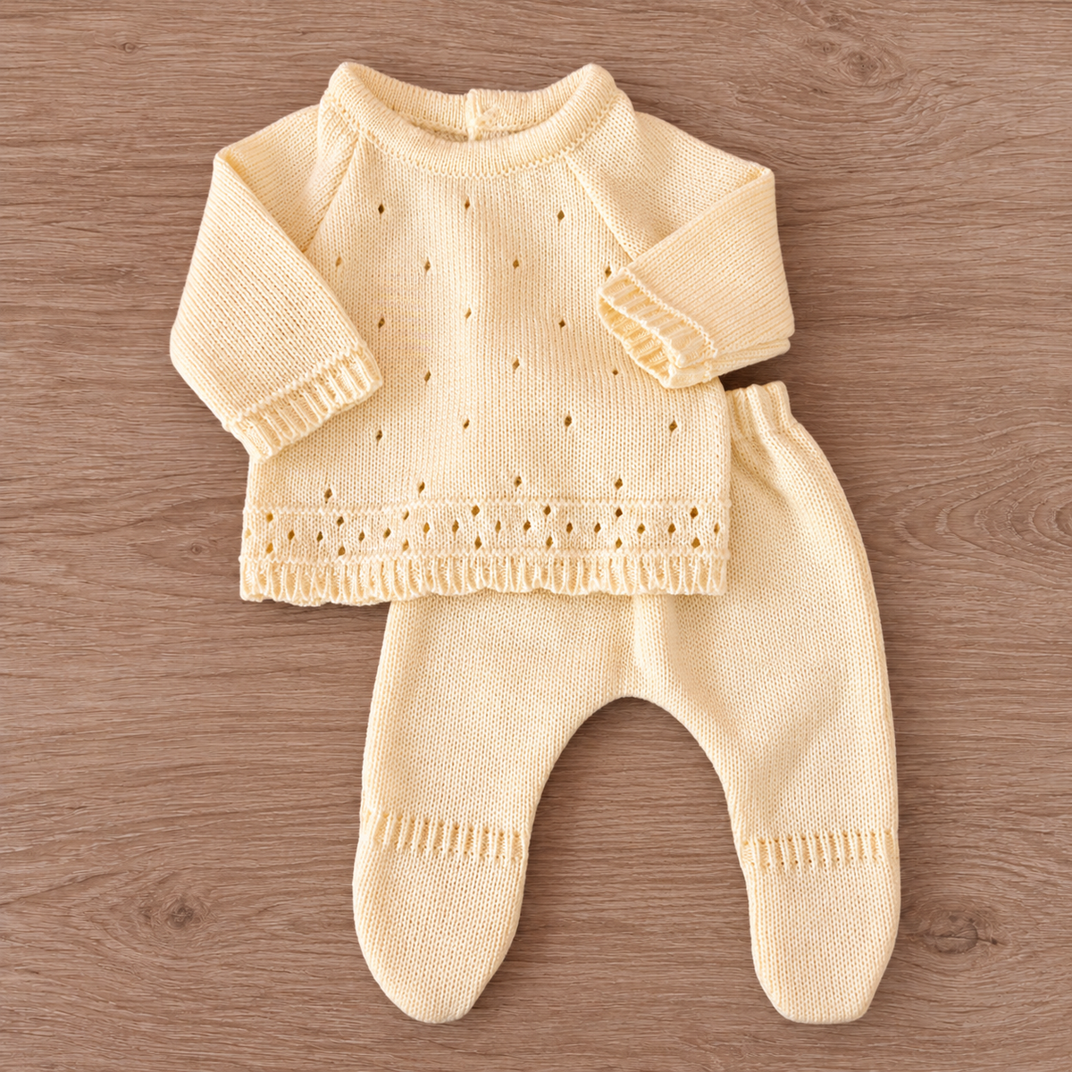 Set Tejido 2 Piezas Bebé Recién Nacido 0-3 Meses Niña Niño Unisex, Suéter y Pantalón con Pie
