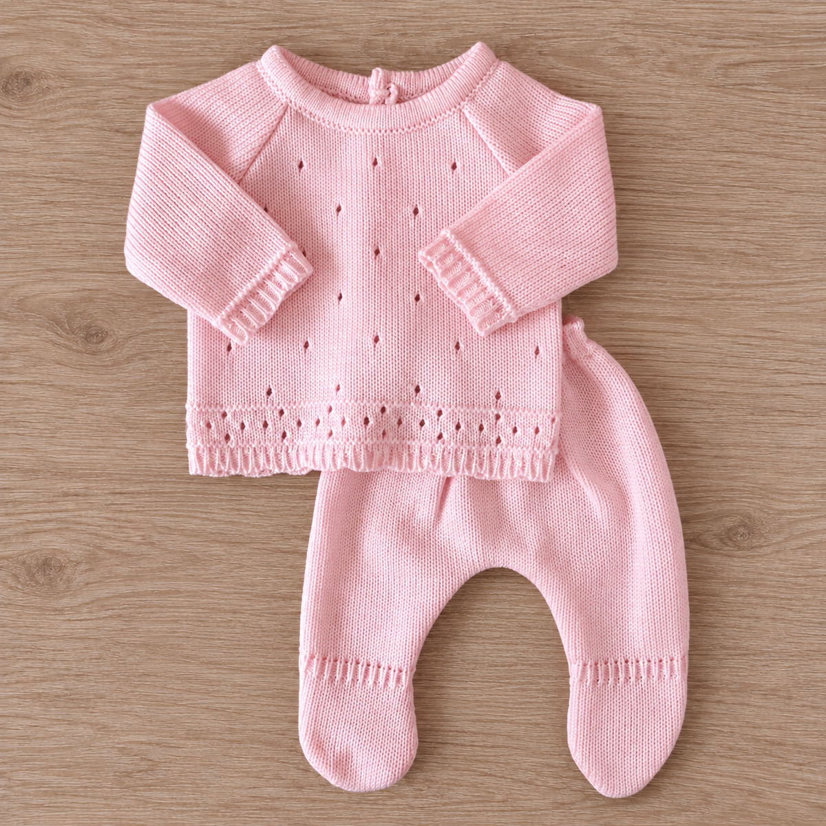 Set Tejido 2 Piezas Bebé Recién Nacido 0-3 Meses Niña Niño Unisex, Suéter y Pantalón con Pie