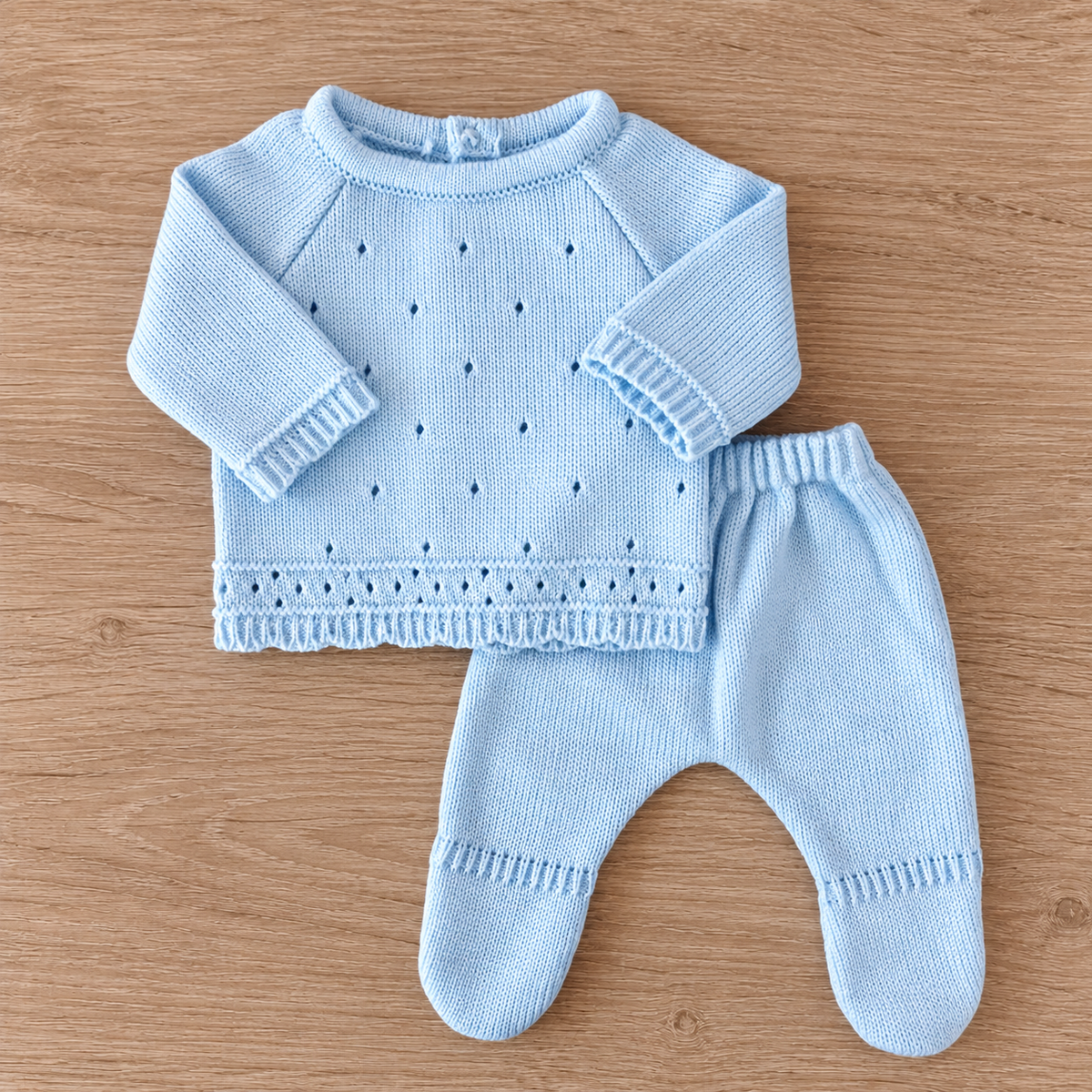 Set Tejido 2 Piezas Bebé Recién Nacido 0-3 Meses Niña Niño Unisex, Suéter y Pantalón con Pie