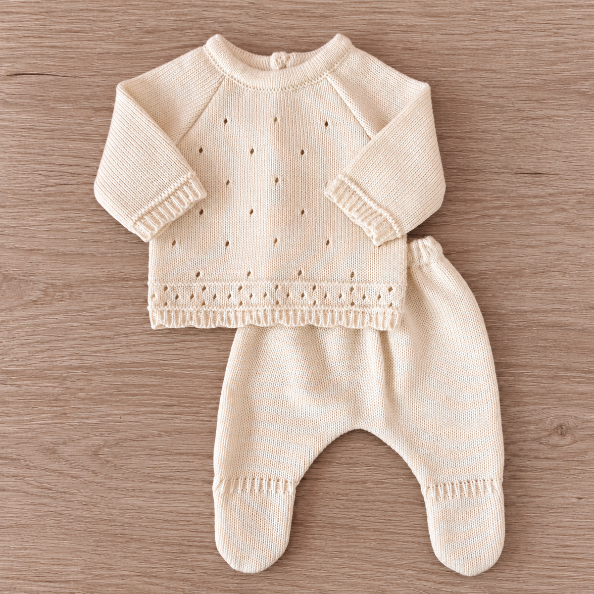 Set Tejido 2 Piezas Bebé Recién Nacido 0-3 Meses Niña Niño Unisex, Suéter y Pantalón con Pie