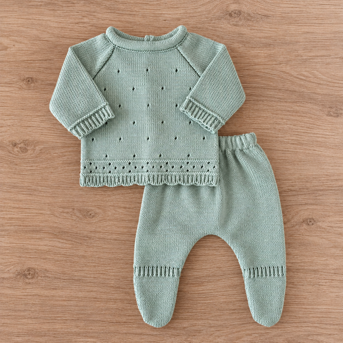 Set Tejido 2 Piezas Bebé Recién Nacido 0-3 Meses Niña Niño Unisex, Suéter y Pantalón con Pie