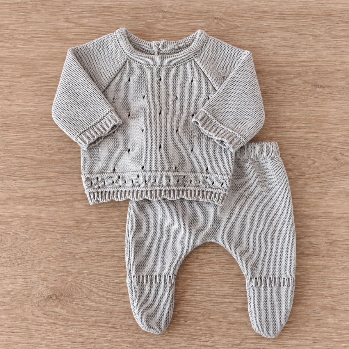 Set Tejido 2 Piezas Bebé Recién Nacido 0-3 Meses Niña Niño Unisex, Suéter y Pantalón con Pie