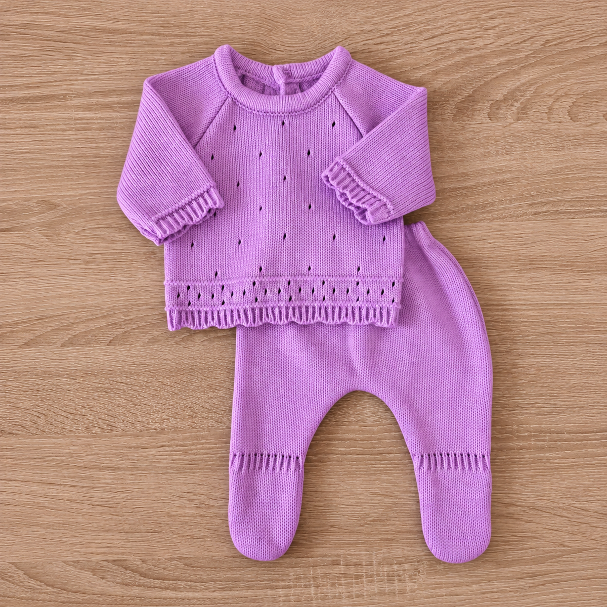 Set Tejido 2 Piezas Bebé Recién Nacido 0-3 Meses Niña Niño Unisex, Suéter y Pantalón con Pie