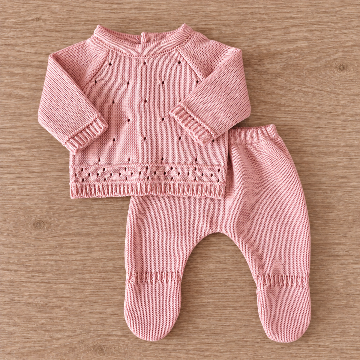 Set Tejido 2 Piezas Bebé Recién Nacido 0-3 Meses Niña Niño Unisex, Suéter y Pantalón con Pie