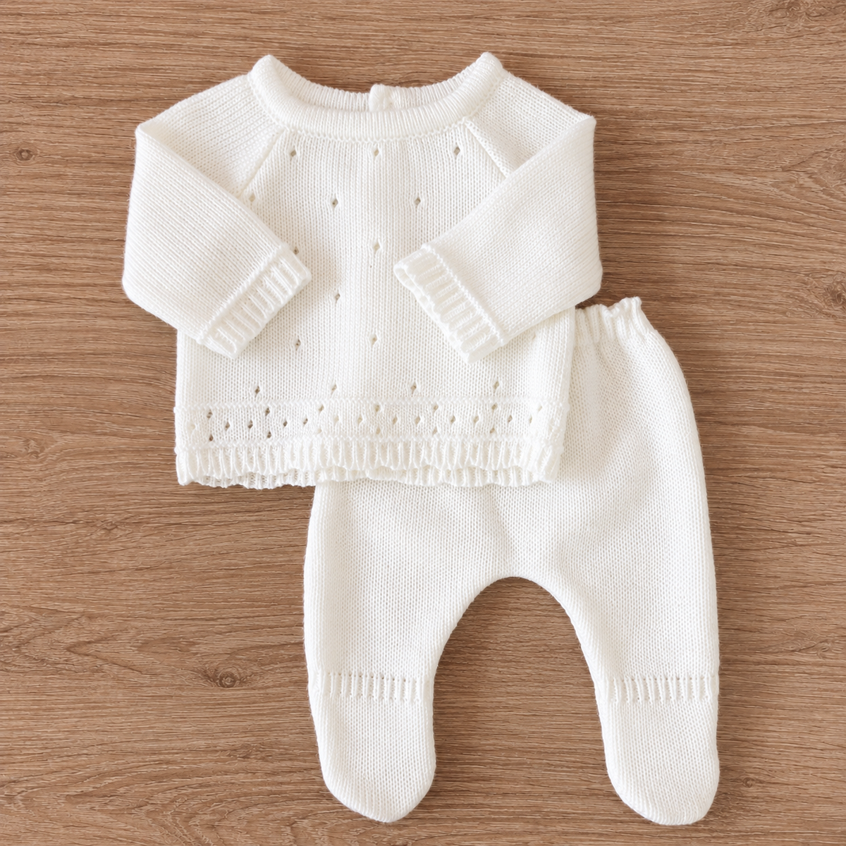 Set Tejido 2 Piezas Bebé Recién Nacido 0-3 Meses Niña Niño Unisex, Suéter y Pantalón con Pie