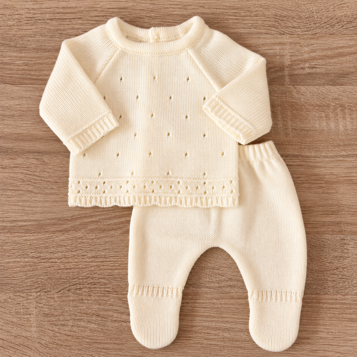 Set Tejido 2 Piezas Bebé Recién Nacido 0-3 Meses Niña Niño Unisex, Suéter y Pantalón con Pie