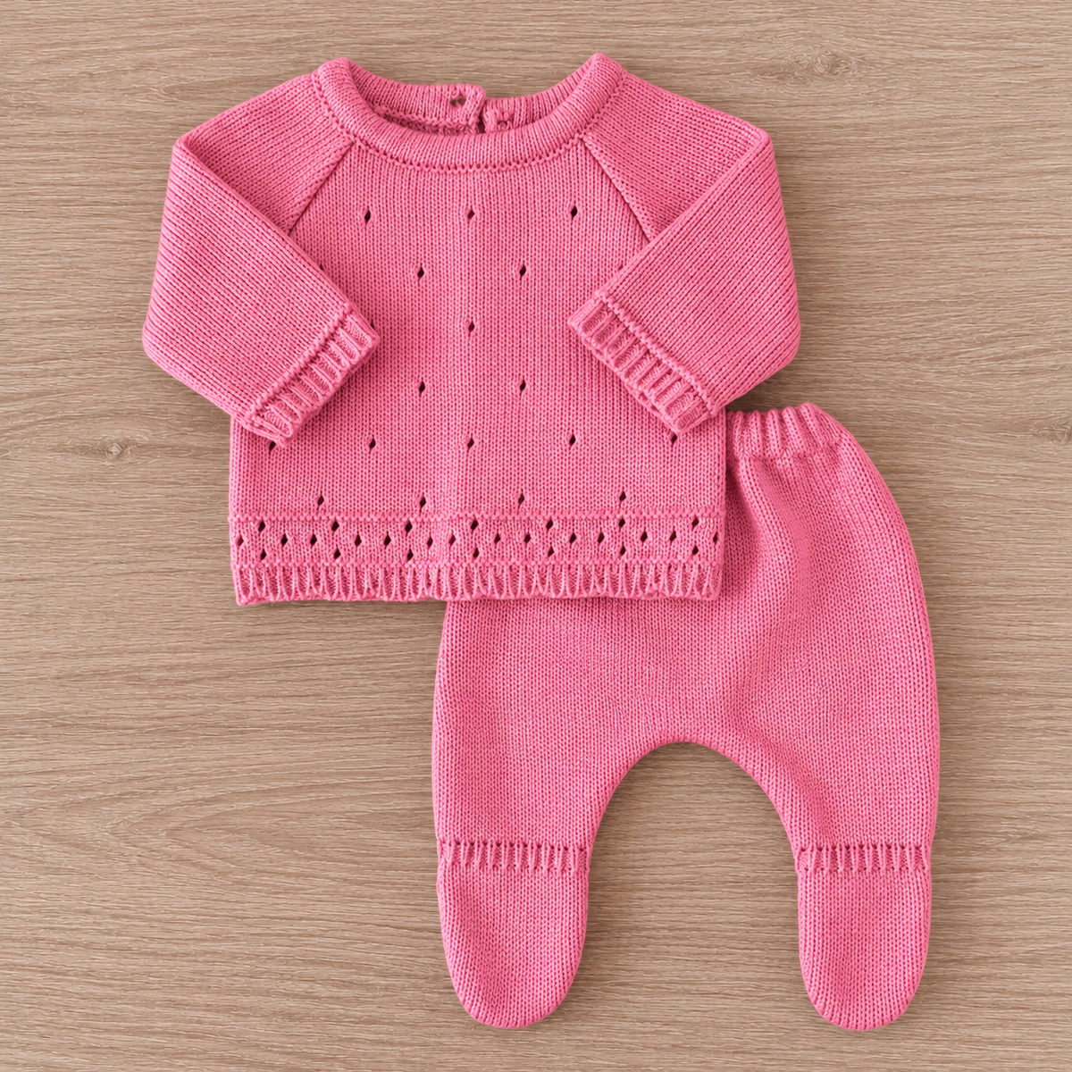 Set Tejido 2 Piezas Bebé Recién Nacido 0-3 Meses Niña Niño Unisex, Suéter y Pantalón con Pie
