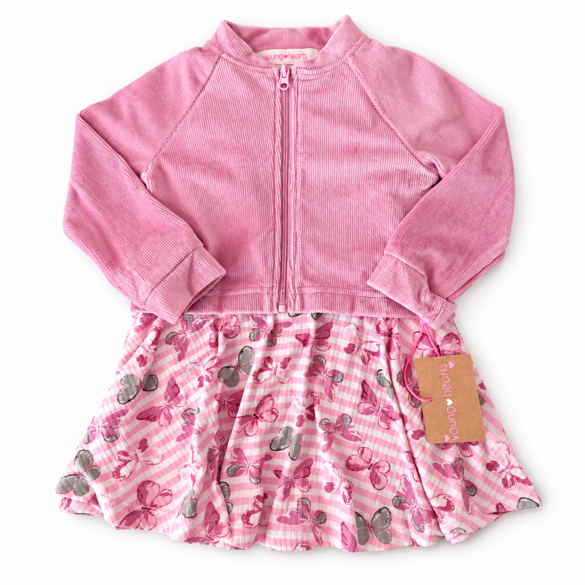 Vestido 2P Niña Young Hearts Rosa Flores — Sweet Regina