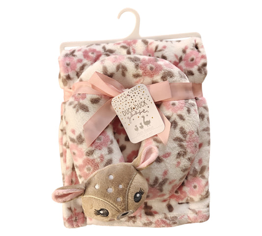 Cobija con Almohada 2P D05477 Venado Rosa Flores Duck Duck