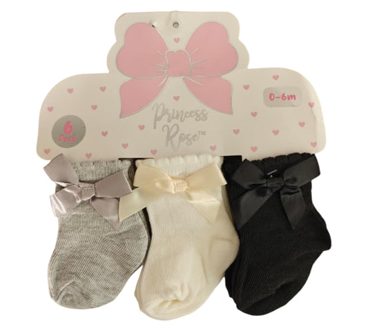 Calcetines 6P 0-6M D05881 Princess Rose Moño Negro Bco Gris