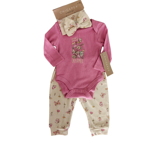 Set 2P 6-9M HE1100443 Mariposas Rosa ChickPea