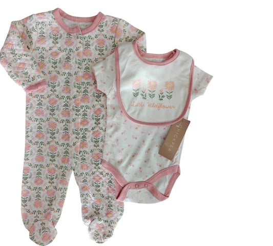Set 3P 3-6M HE1100433 Flores Rosa Chick Pea