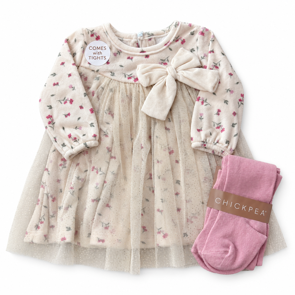 Vestido y Mallas Niña Chick Pea Beige Flores — Sweet Regina