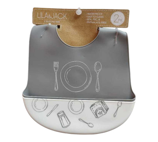Baberos Silicone 2P LILA&JACK AT2648 Gris Plato