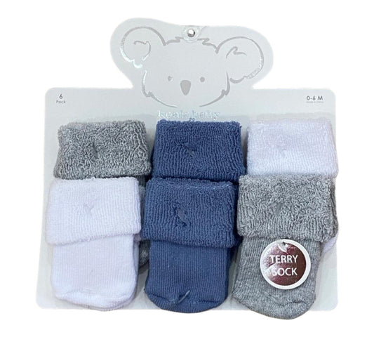 Calcetines 6 Pares Niño Koala Baby - Azul Gris Bco Talla 0-6M - Style KBXT36179-I