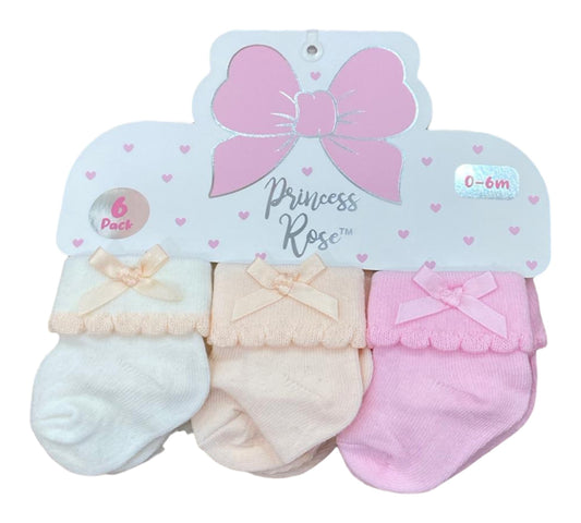Calcetines 6 Pares Niña Princess Rose - Bco Coral Rosa Talla 0-6M - Style D09743